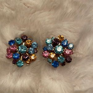 Vintage multicoloured rhinestone clip on earrings